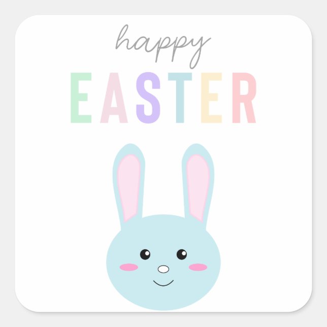 Sweet Pastel Bunny Happy Easter Cute Kawaii Square Sticker (Front)