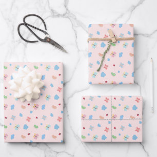 Sweet Pastel Butterflies & Ladybugs Pattern Wrapping Paper Sheets