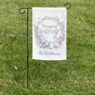 Sweet Pastel Chinoiserie Bunny Wreath Hoppy Easter Garden Flag