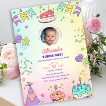 Sweet Pastel Cute Baby Boy 1st Birthday Photo