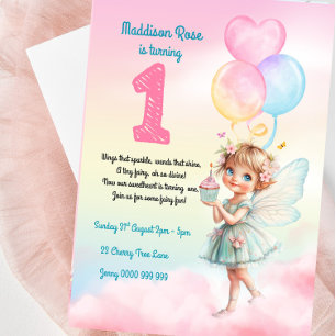 Sweet Pastel Fairy 1st Birthday Invitation