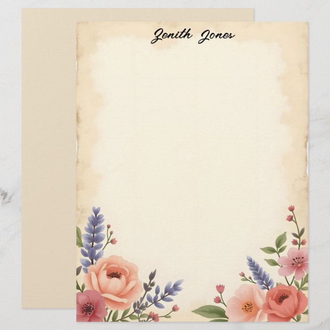 Sweet Pastel Flowers Stationery Paper (Front/Back)