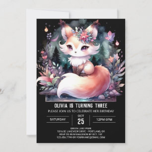 Sweet Pastel Fox Birthday digital Invitation