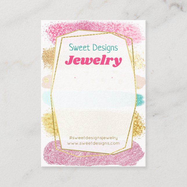 Sweet Pastel Glitter Jewelry Display Packaging Business Card (Front)