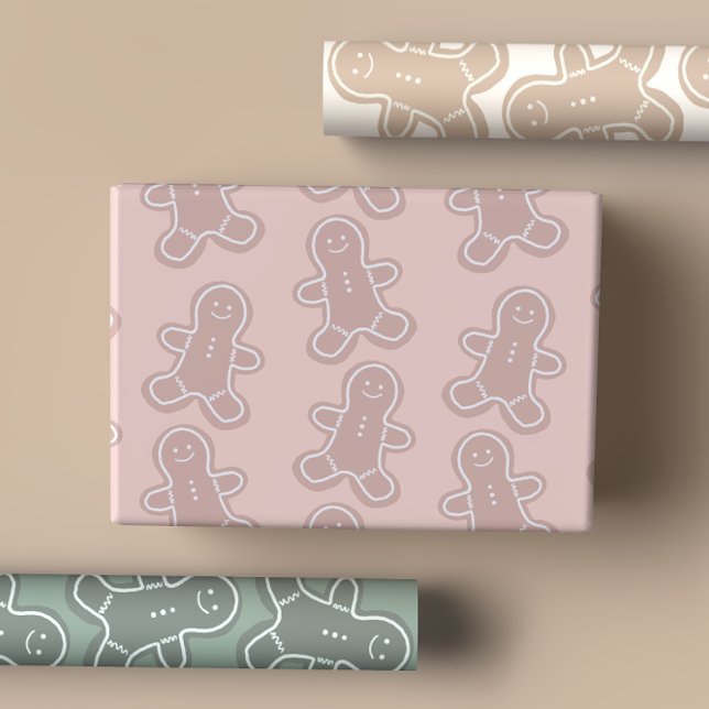 Sweet Pastel Green, Pink, Taupe Gingerbread Cookie Wrapping Paper Sheets (Creator Uploaded)