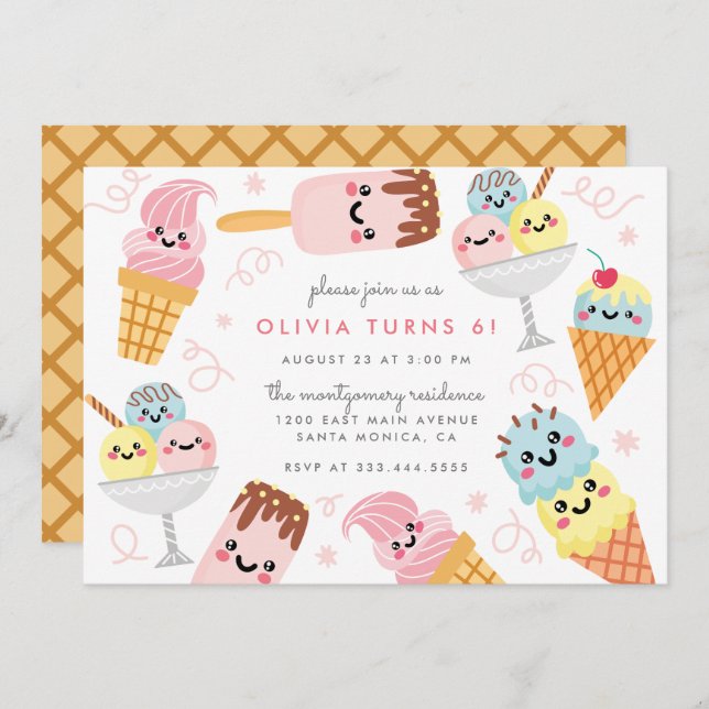 Sweet Pastel Ice-cream Kid's Birthday Party Invitation (Front/Back)