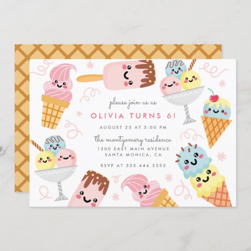 Sweet Pastel Ice_cream Kids Birthday Party Invitation