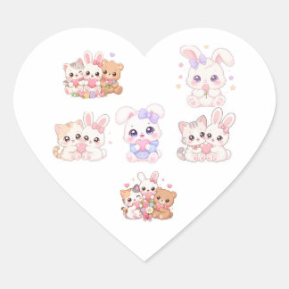 Sweet Pastel Kawaii Animal Friends Sticker Sheet
