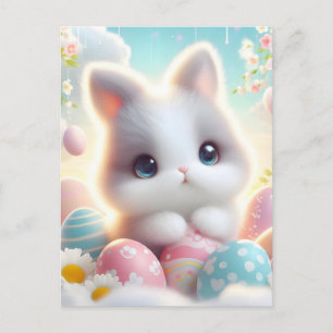 Sweet Pastel Kawaii Kitten Easter Eggs Announcement Postcard