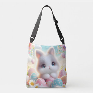 Sweet Pastel Kawaii Kitten Easter Eggs Crossbody Bag