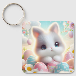 Sweet Pastel Kawaii Kitten Easter Eggs Keychain