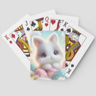 Sweet Pastel Kawaii Kitten Easter Eggs Poker Cards