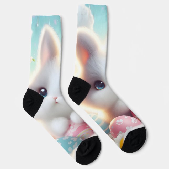 Sweet Pastel Kawaii Kitten Easter Eggs Socks (Right)