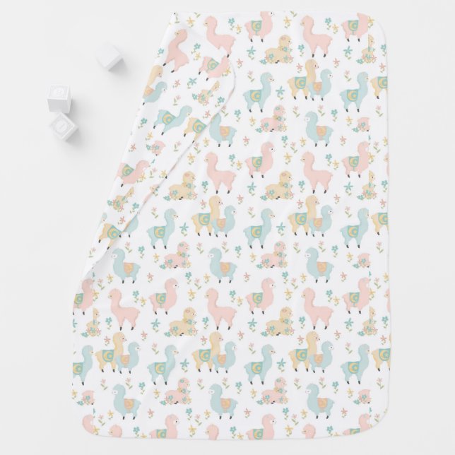 Sweet Pastel Llamas Baby Blanket (In Situ)