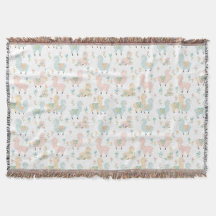 Sweet Pastel Llamas Throw Blanket