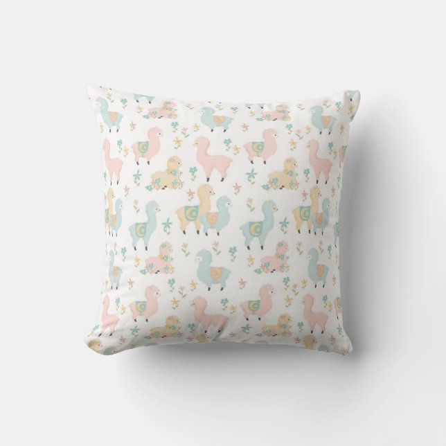 Sweet Pastel Llamas Throw Pillow (Front)