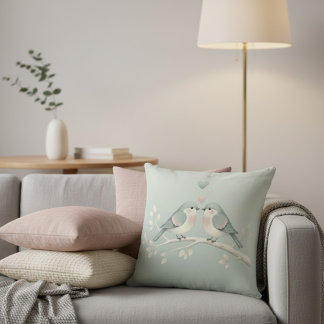 Sweet Pastel Love Birds: Whimsical Valentine Illus Throw Pillow