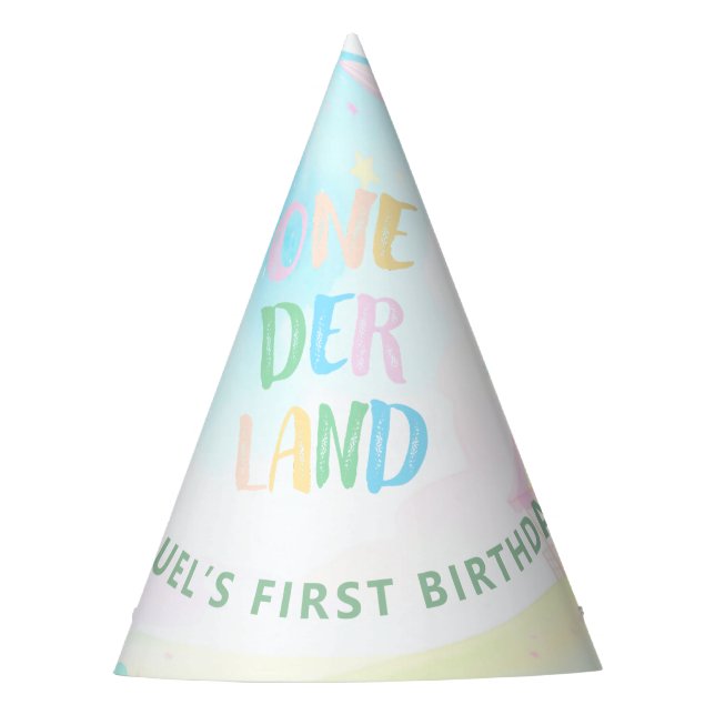 Sweet pastel onederland watercolor 1st Birthday Party Hat (Front)