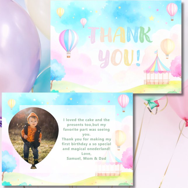 Sweet pastel onederland watercolor 1st Birthday Thank You Card (Creator Uploaded)