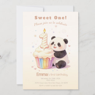 Sweet Pastel Panda Baby 1st Birthday Invitation