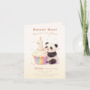 Sweet Pastel Panda Baby 1st Birthday Invitation