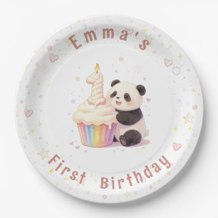 Sweet Pastel Panda Baby 1st Birthday Paper Plates