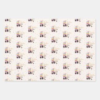 Sweet Pastel Panda Baby 1st Birthday Wrapping Paper Sheets