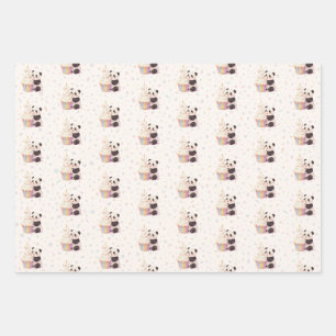 Sweet Pastel Panda Baby 2nd Birthday Wrapping Paper Sheets