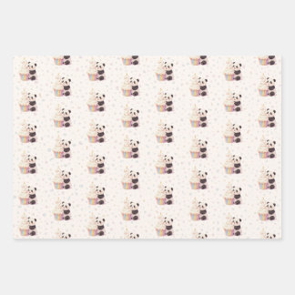 Sweet Pastel Panda Baby 2nd Birthday Wrapping Paper Sheets