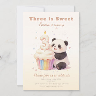 Sweet Pastel Panda Baby 3rd Birthday Invitation