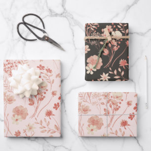 Sweet Pastel Peach Cream Rustic Watercolor Flowers Wrapping Paper Sheets