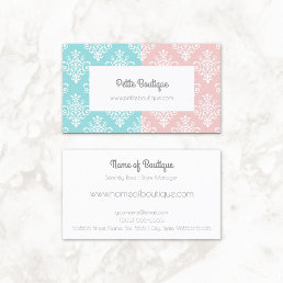 Sweet Pastel Pink and Blue Damask Boutique Business Card