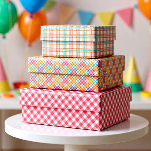 Sweet Pastel Pink and Peach Picnic Plaid Wrapping Paper Sheets