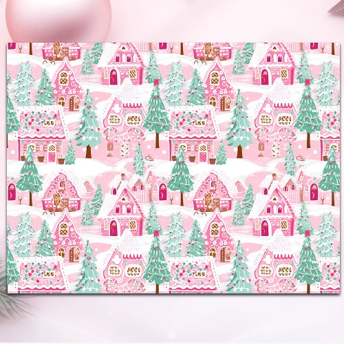 Sweet Pastel Pink Gingerbread Village Christmas Tissue Paper