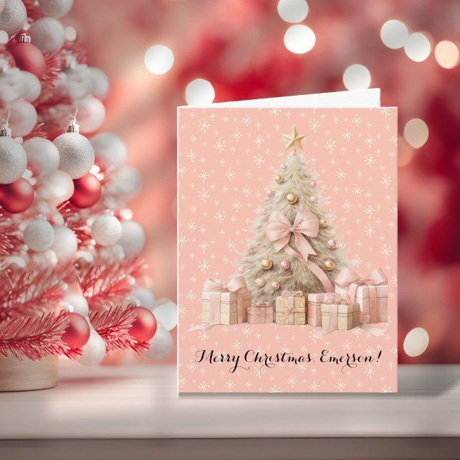 Sweet Pastel Soft Pink Snowflakes & Christmas Tree Note Card (Creator Uploaded)