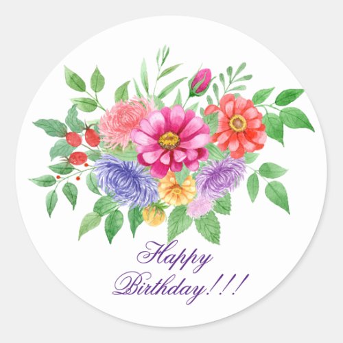 Sweet Pastel Spring Floral Happy Birthday Classic Round Sticker