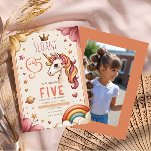 Sweet Pastel Unicorn Rainbow 5th Birthday Invitation