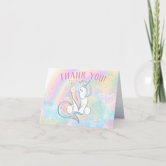 Sweet Pastel Unicorn Thank You Cards (Front)