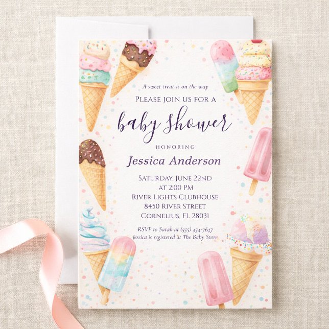Sweet Pastel Watercolor Ice Cream Baby Shower Invitation (Creator Uploaded)