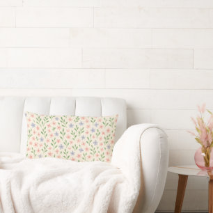 Sweet Pastel Wildflower Lumbar Accent Pillow
