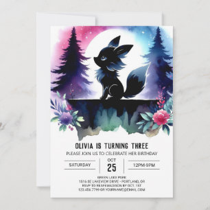 Sweet Pastel Wolf Birthday Invitation