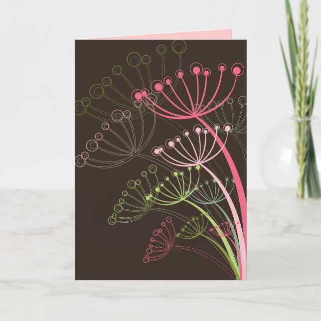 Sweet Pastels Pink Dandelions Modern Stylized Chic Card (Front)