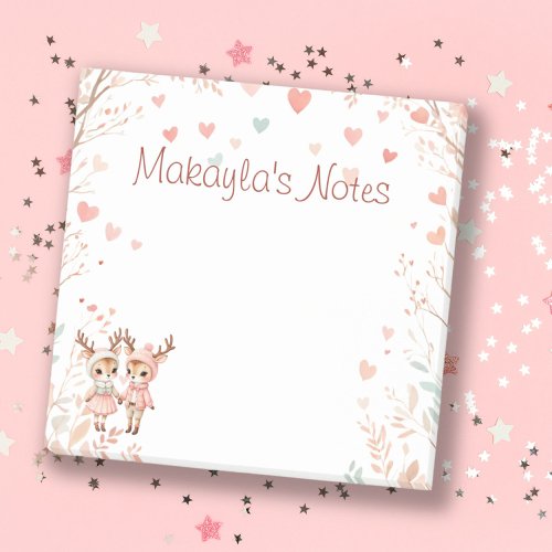 Sweet Pastels Reindeer Lovebirds Personal Name Post_it Notes