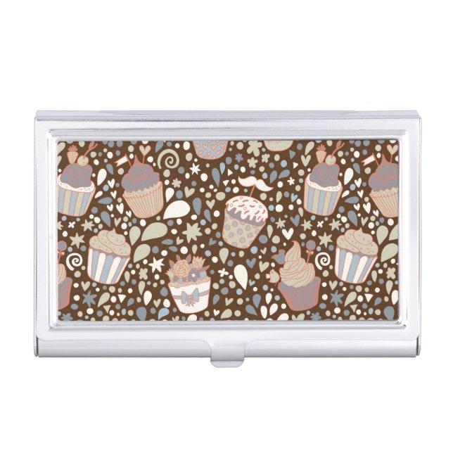 Sweet  pattern made of tasty cupcakes business card holder (Front)