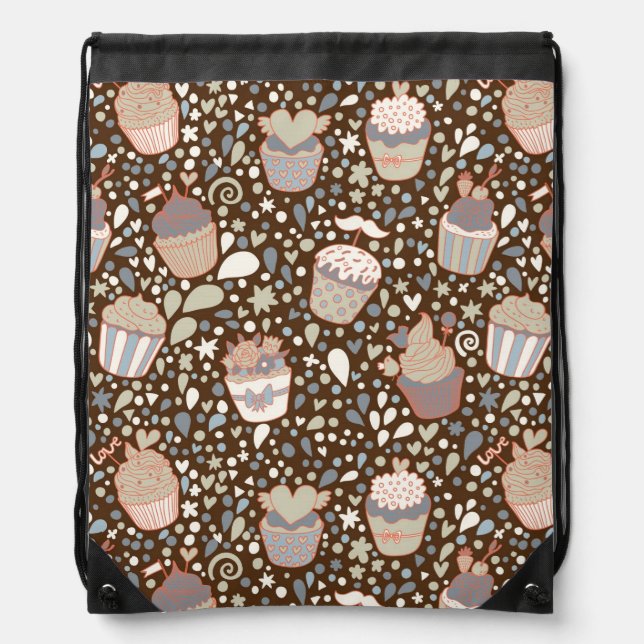 Sweet  pattern made of tasty cupcakes drawstring bag (Front)