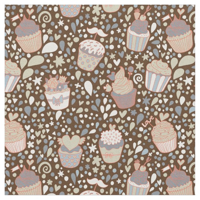 Sweet  pattern made of tasty cupcakes fabric (Close Up)