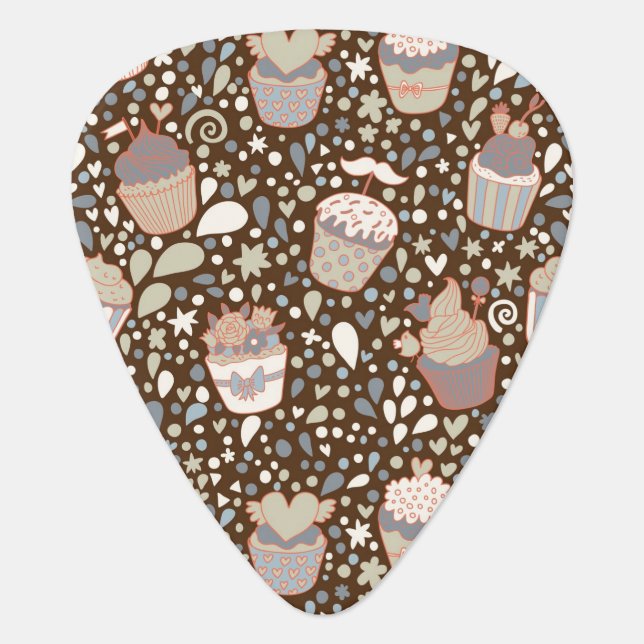 Sweet  pattern made of tasty cupcakes guitar pick (Front)