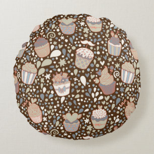 Sweet  pattern made of tasty cupcakes round pillow