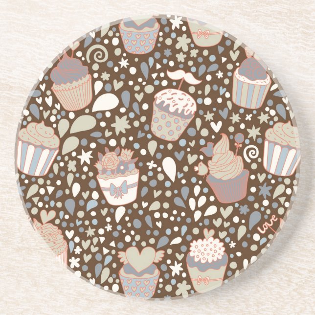 Sweet  pattern made of tasty cupcakes sandstone coaster (Front)