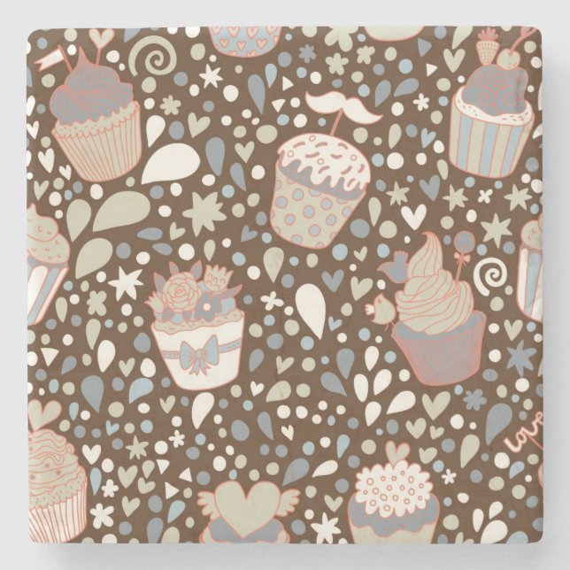 Sweet  pattern made of tasty cupcakes stone coaster (Front)